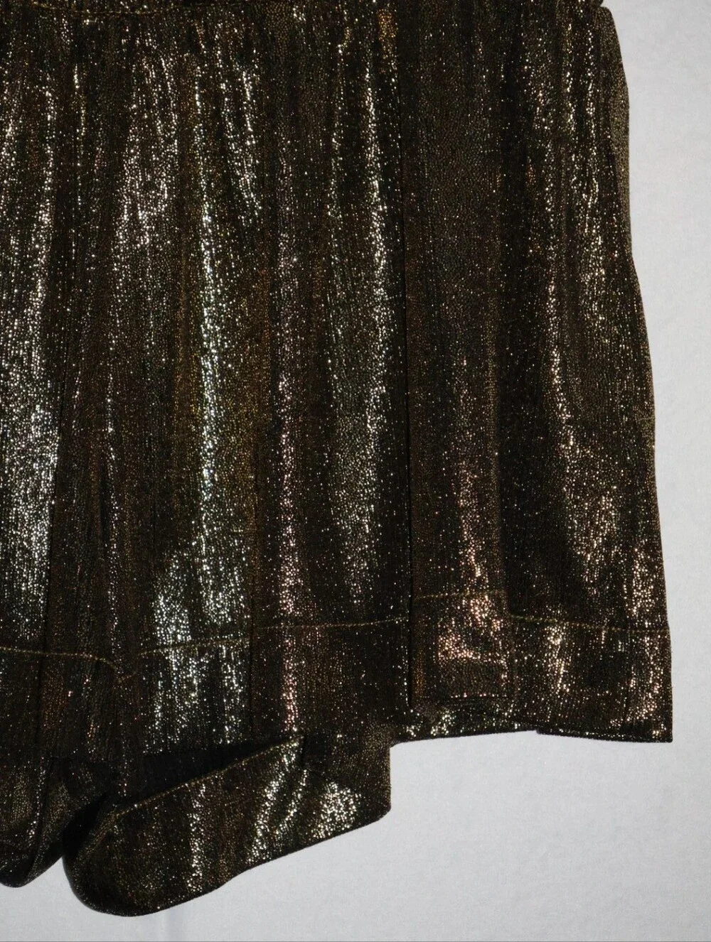 Pants Store High-Waist Shimmery Metallic Gold Fly Away Swing Shorts.